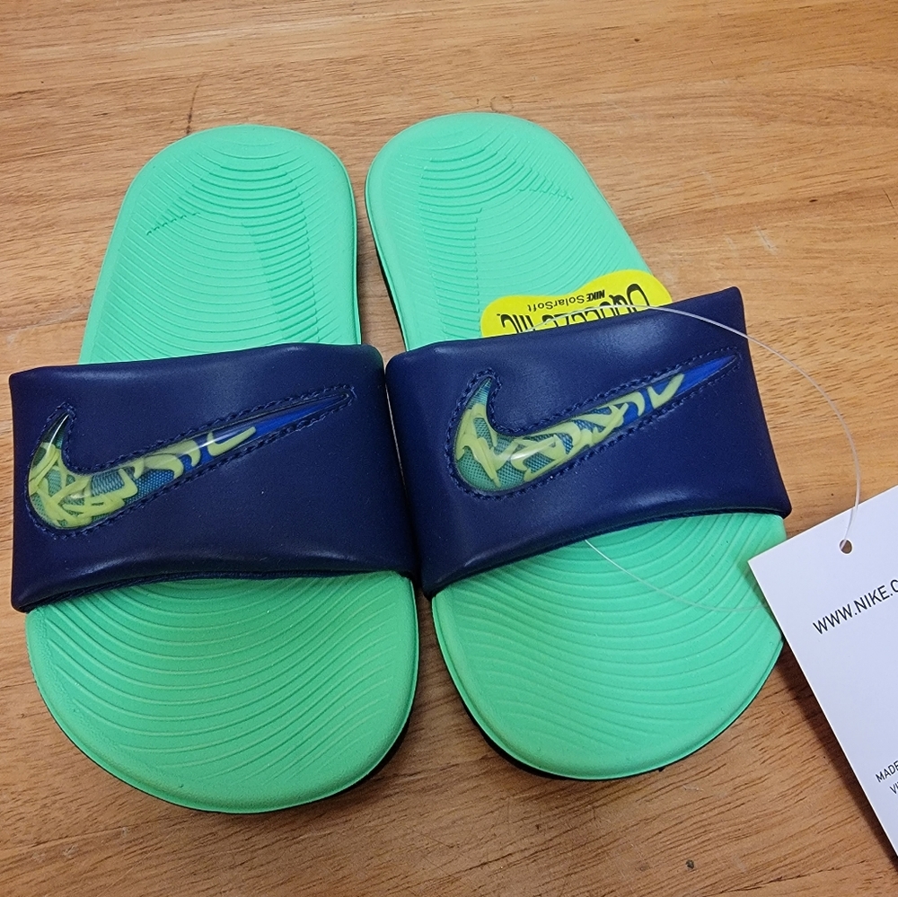 Nike Kawa Slide Kid's Size 11c Blue Green AJ7293 400 New in Box!